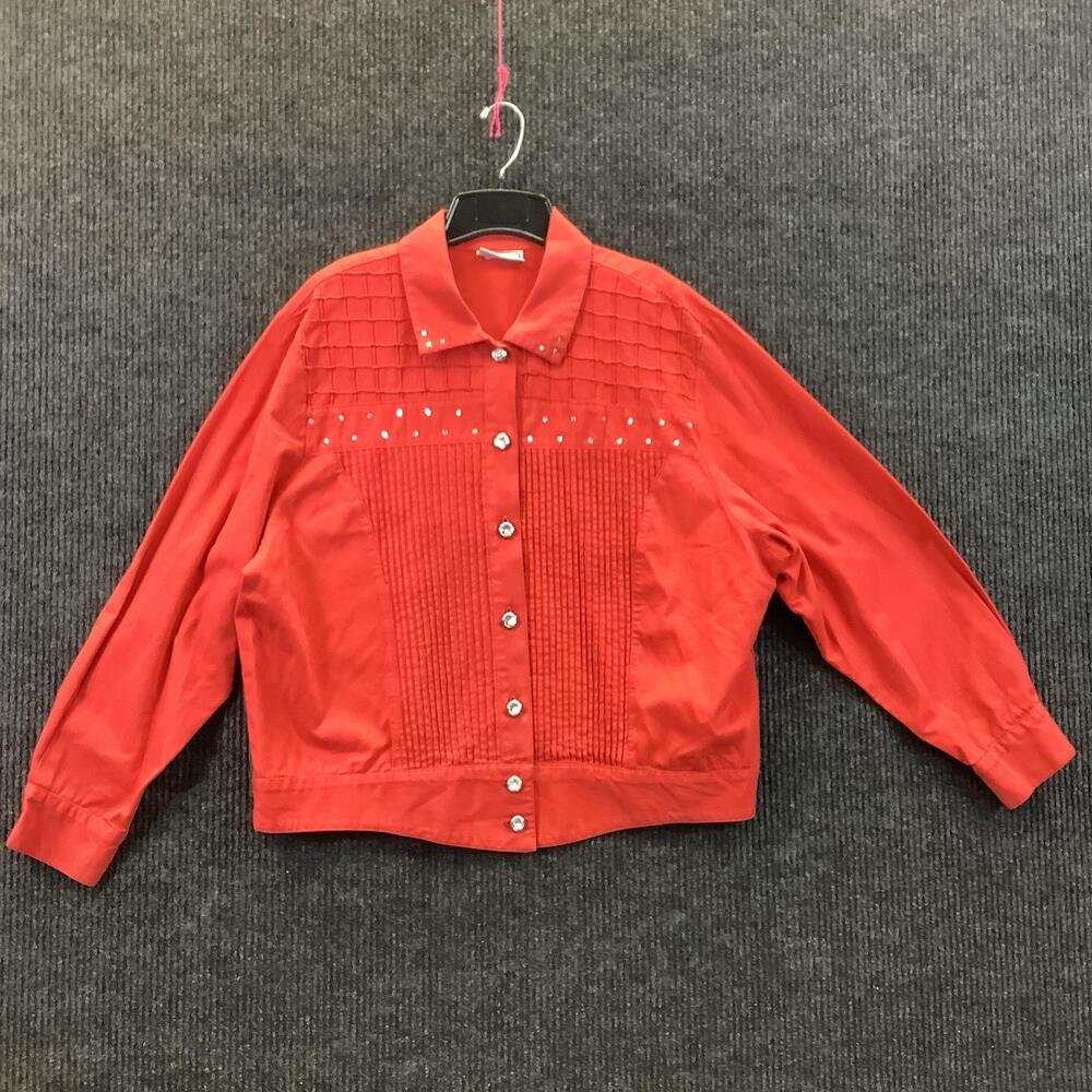 Saint Germain Paris Jacket Womens Large Red Rhinestone Embellished Pleated Yoke